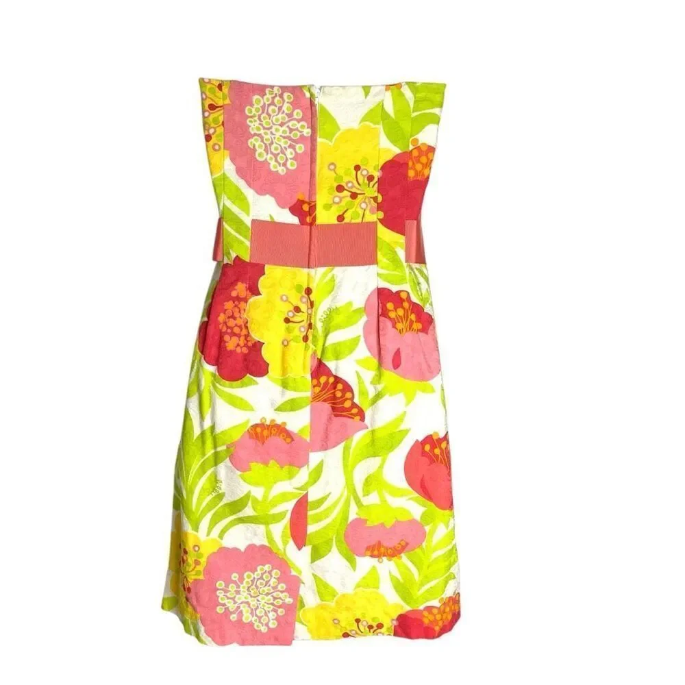 Lilly Pulitzer Strapless Floral Jacquard Dress – Pink Yellow Green – Size 6 - Picture 2 of 12